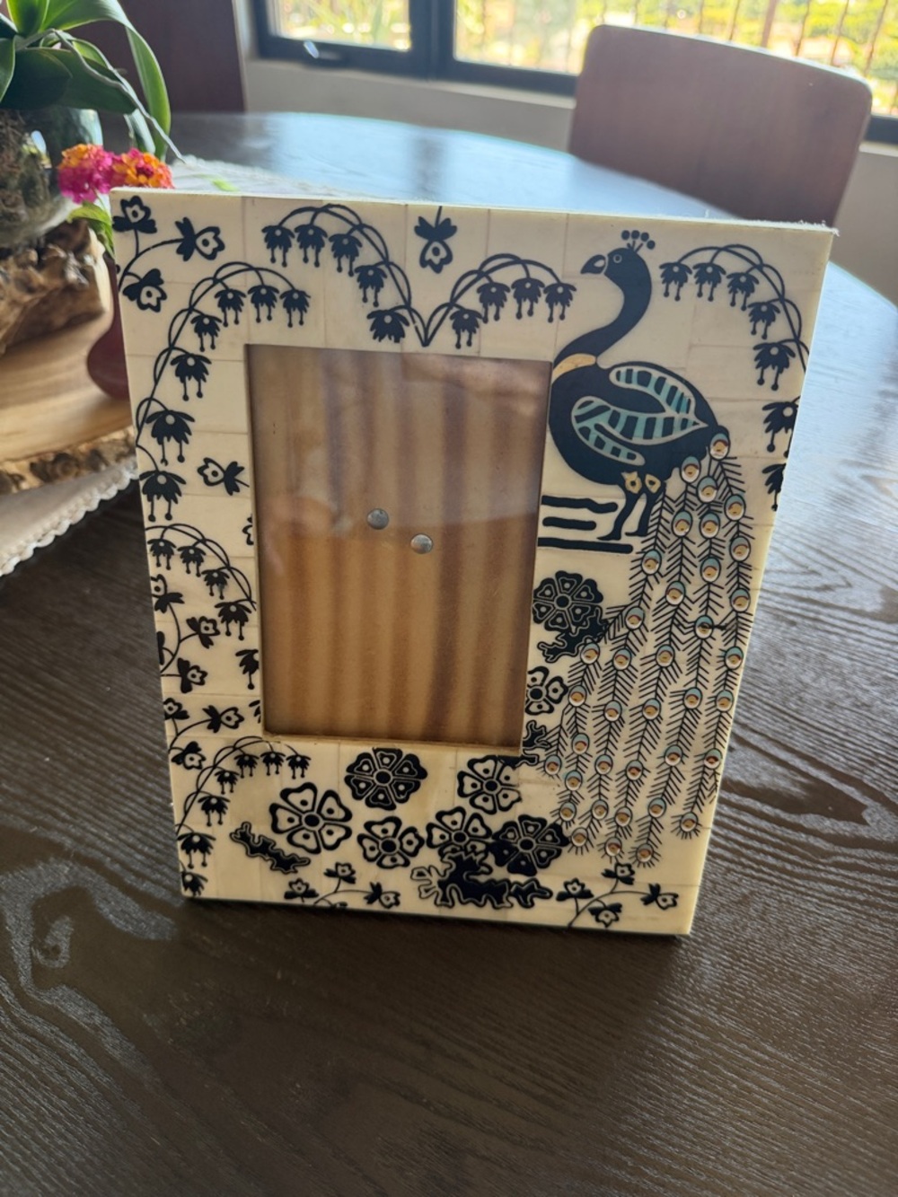 Decorative Peacock Anthropologie  Photo Frame in Cream and Black